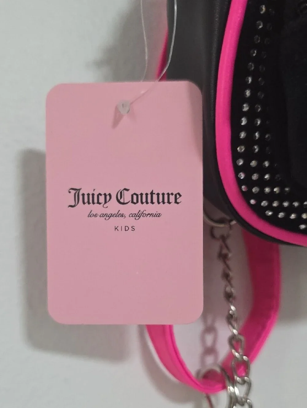 Juicy Couture Black & Hot Pink Rhinestone Cherry Mini Backpack